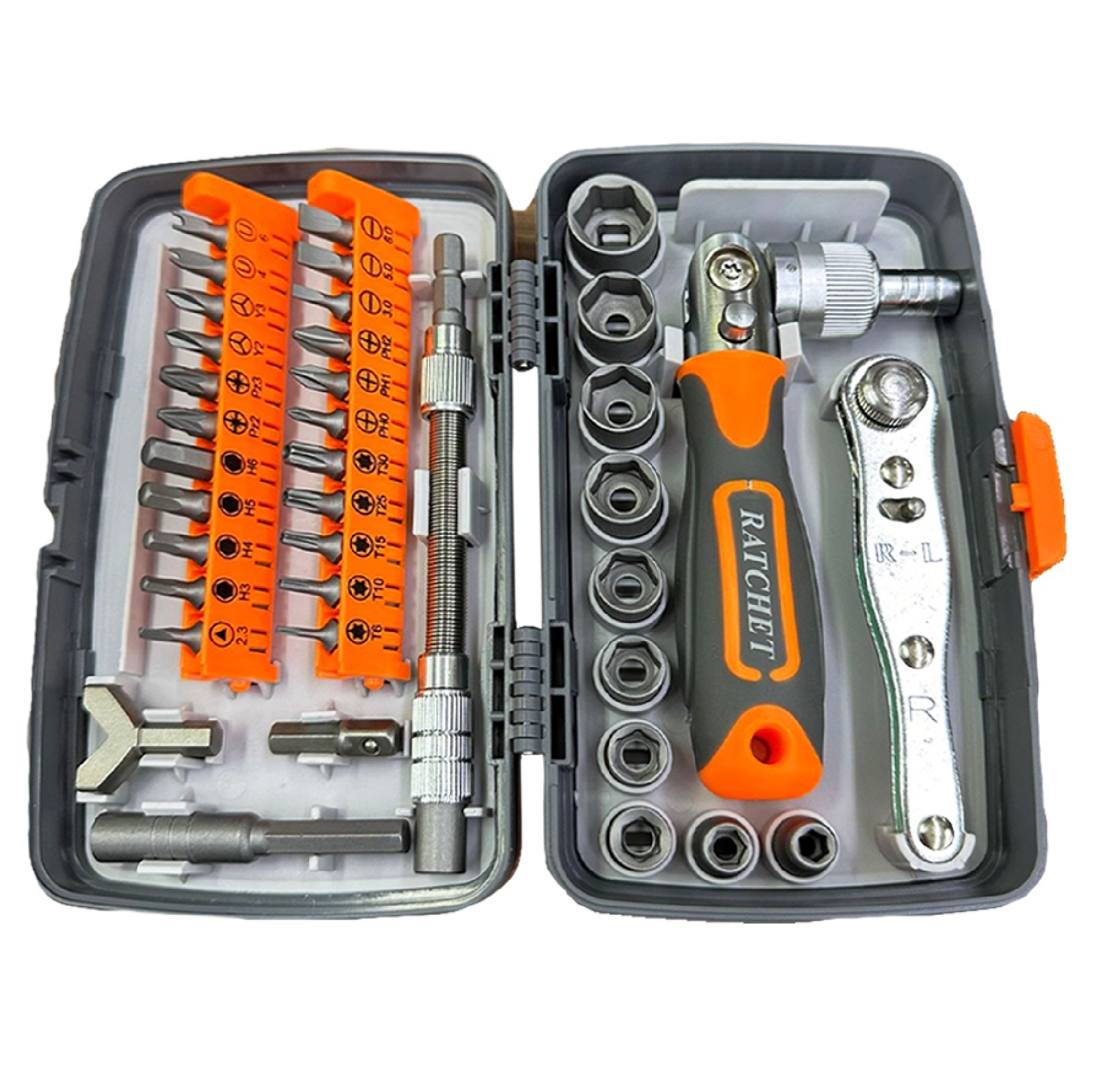 HardwareCity 38PC MINI RATCHET SCREWDRIVER With 1/4 DR Socket Wrench And Bits Set Tool